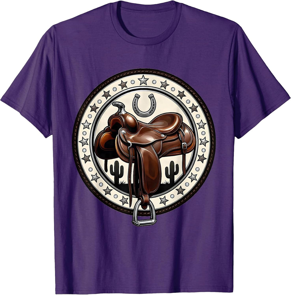 Men's Empty Saddle Desert Cowboy Western Illustration T-Shirt - Purple