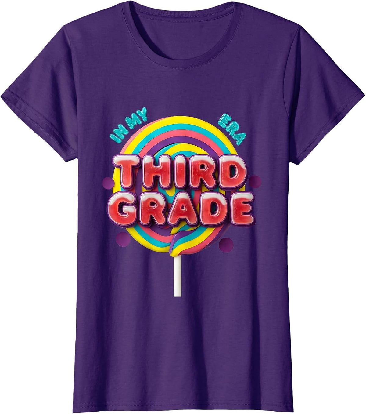 Women's In My Third Grade Era Retro Gummy Girl Teacher Back T-Shirt - Purple