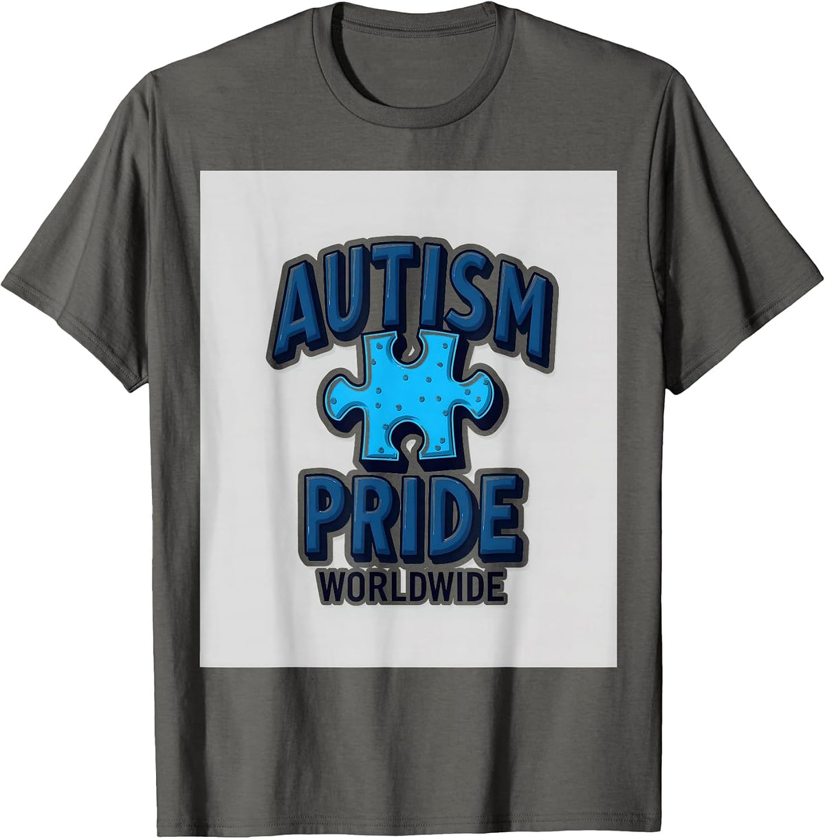 Autism Pride Worldwide Blue Awareness Design T-Shirt - Asphalt Grey