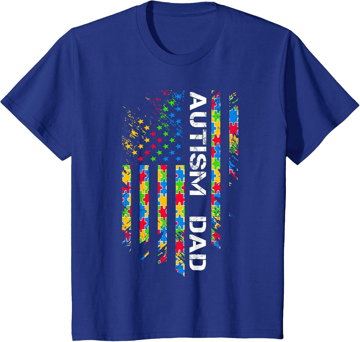 Autism Dad Awareness American Flag USA T-Shirt - Royal Blue