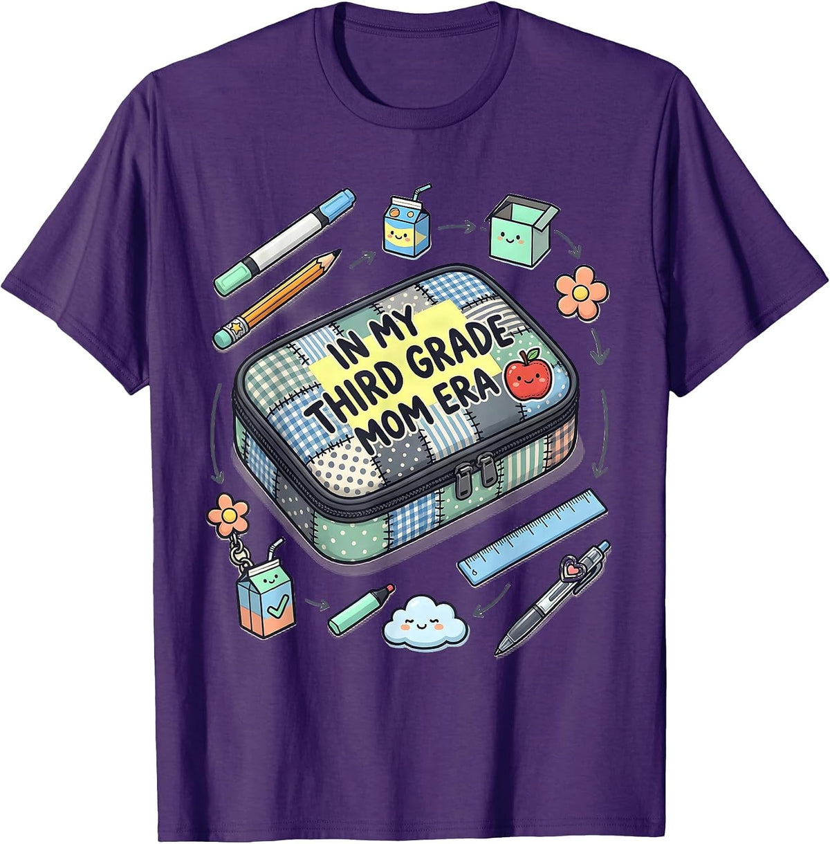 Men's In My Third Grade Mom Era Retro Teacher Back to School T-Shirt - Purple