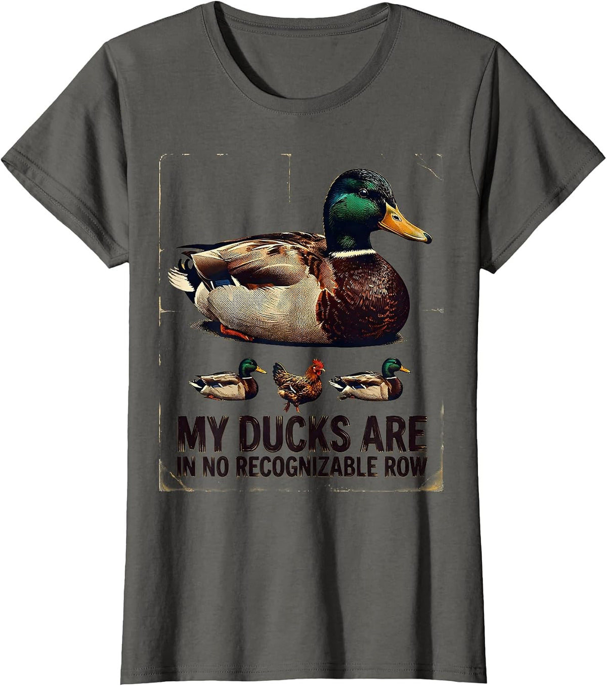 Women's My Ducks Are In No Recognizable Row Vintage Funny Duck T-Shirt - Asphalt Grey