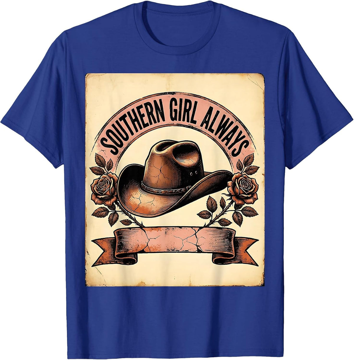 Southern Girl Always Vintage Country Design T-Shirt - Royal Blue