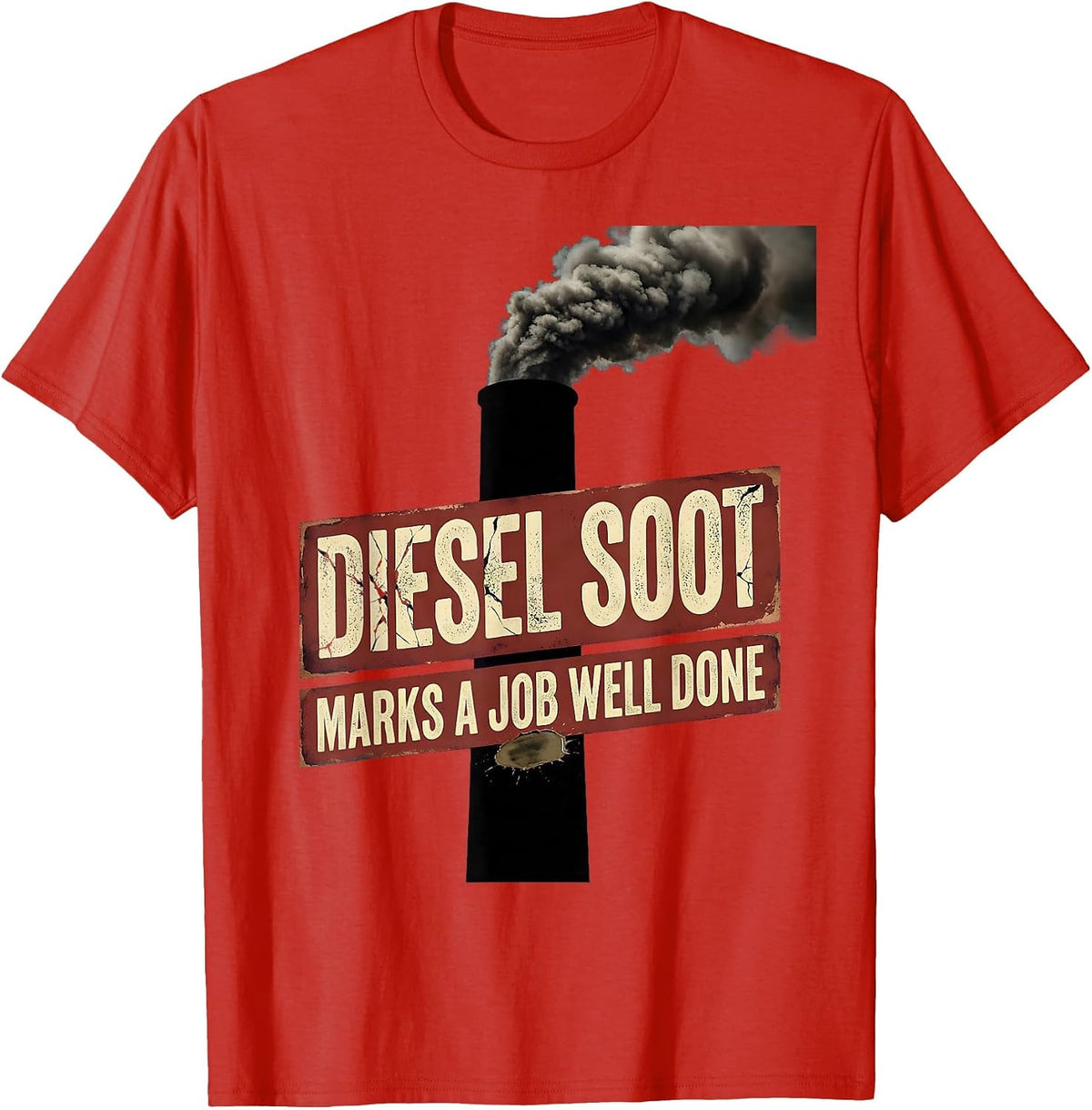Men's Diesel Soot Marks A Job Well Done Vintage Diesel Mechanic T-Shirt - Red