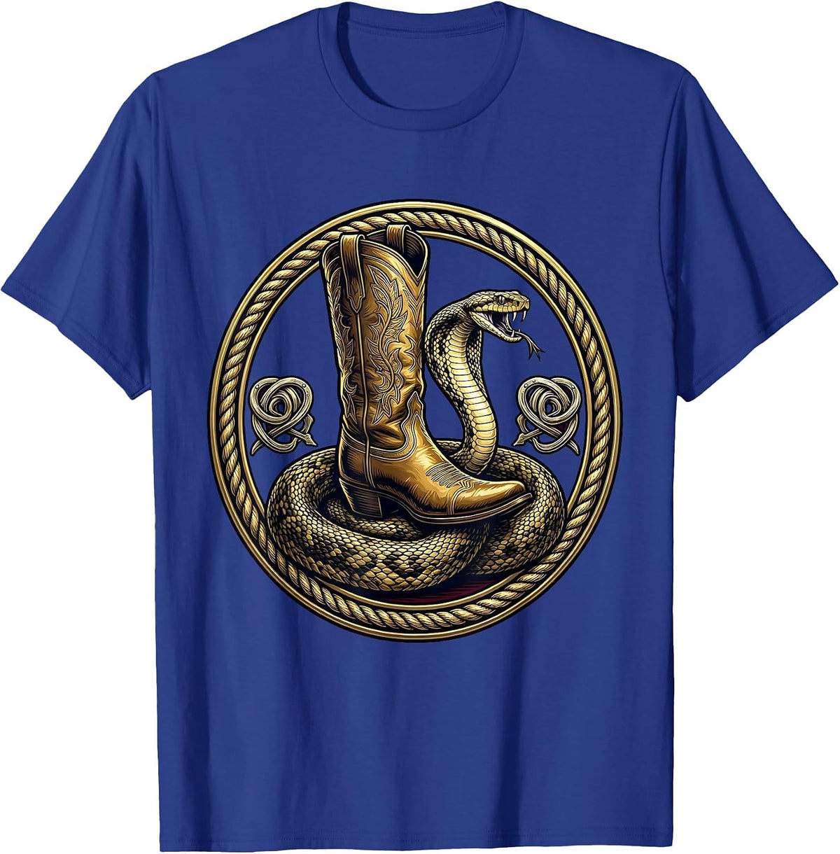 Men's Cowgirl Boot Crushing Snake Graphic Tee T-Shirt - Royal Blue