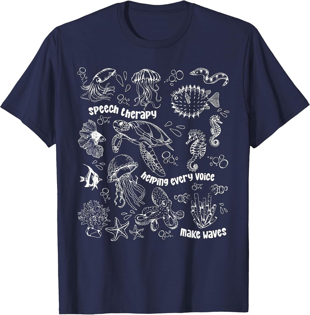 Ocean Animal Summer SLP Therapy Speech Language Pathologist T-Shirt - Navy Blue