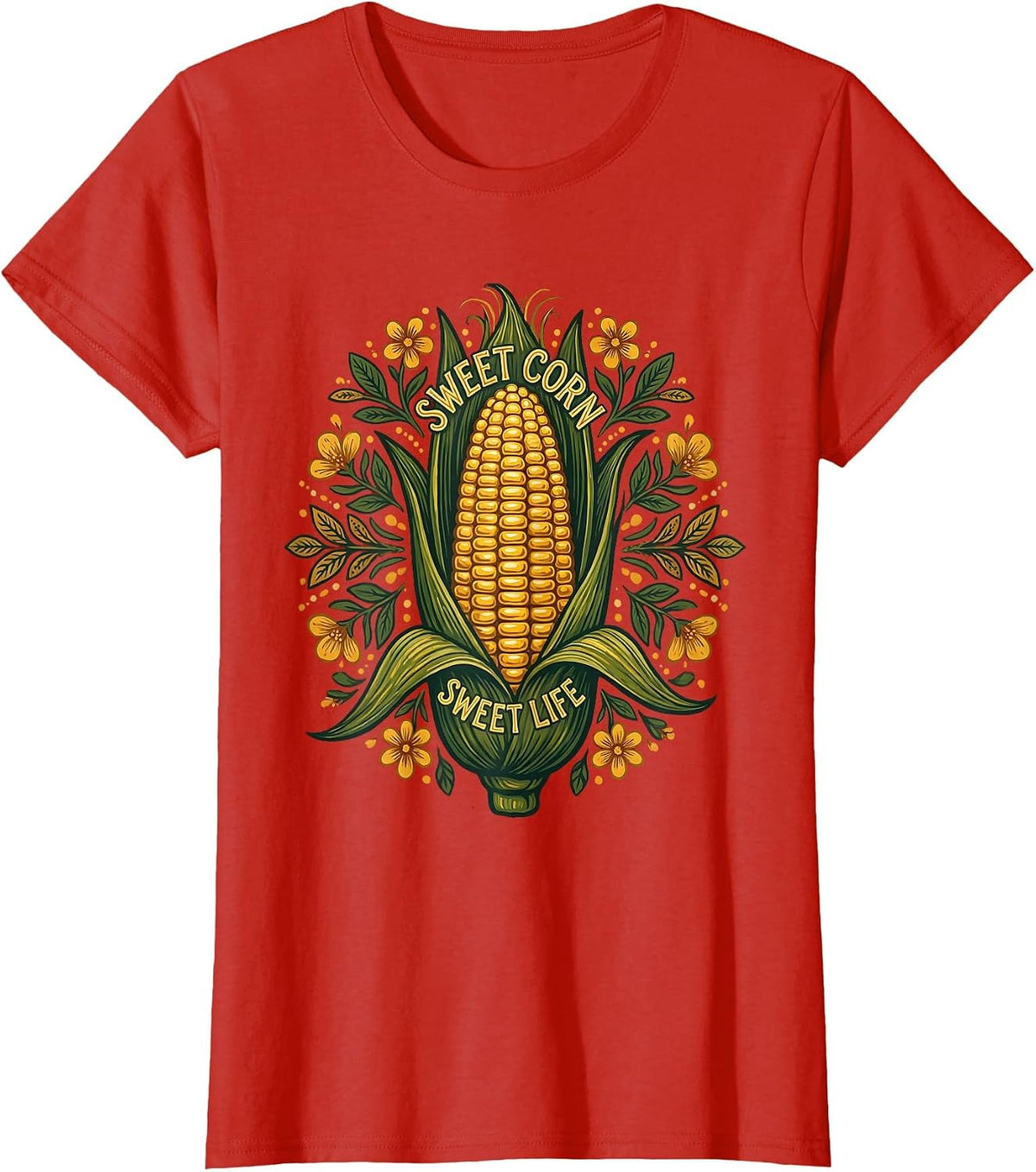 Sweet Corn Sweet Life Farmers Market Design T-Shirt - Red