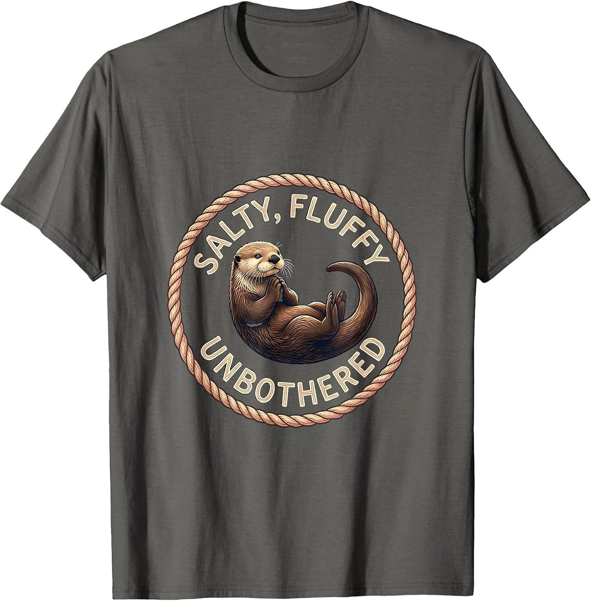 Salty Fluffy Unbothered Sea Otter Design T-Shirt - Asphalt Grey