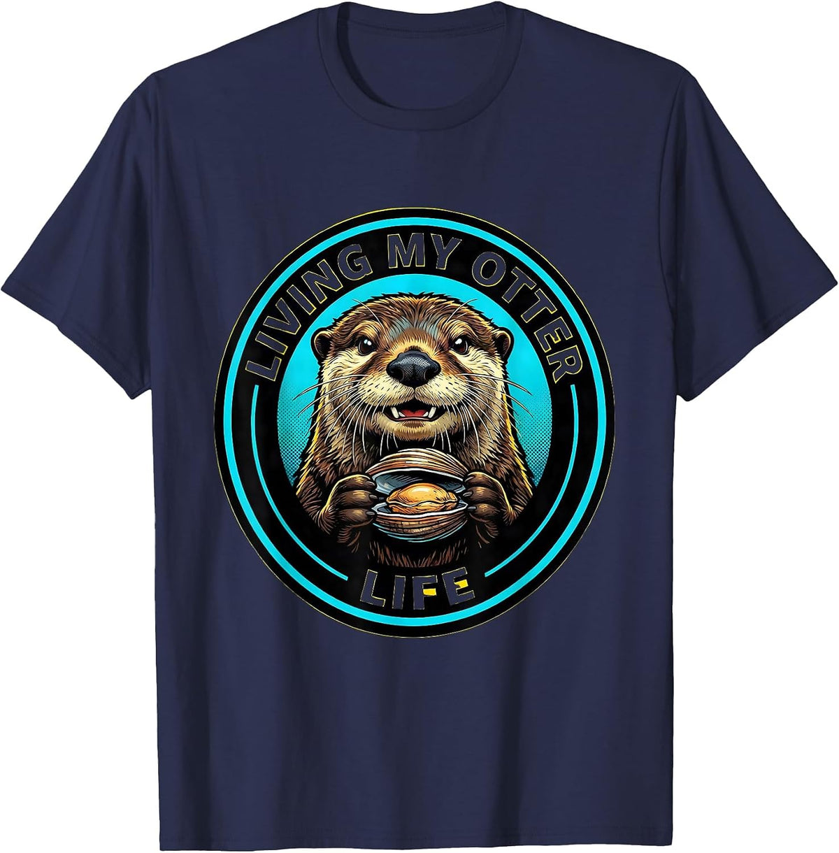 Men's Living My Otter Life Cute Otter Design T-Shirt - Navy Blue