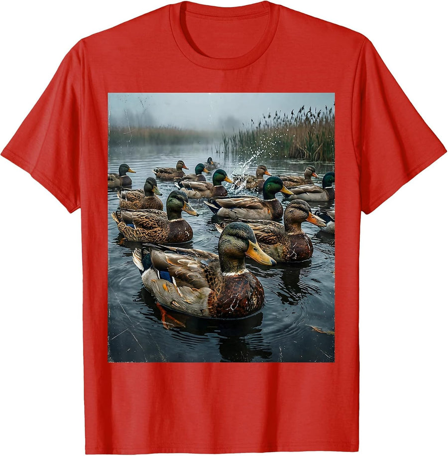 Men's Camo Waterfowl Decoys Misty Marsh Illustration T-Shirt - Red