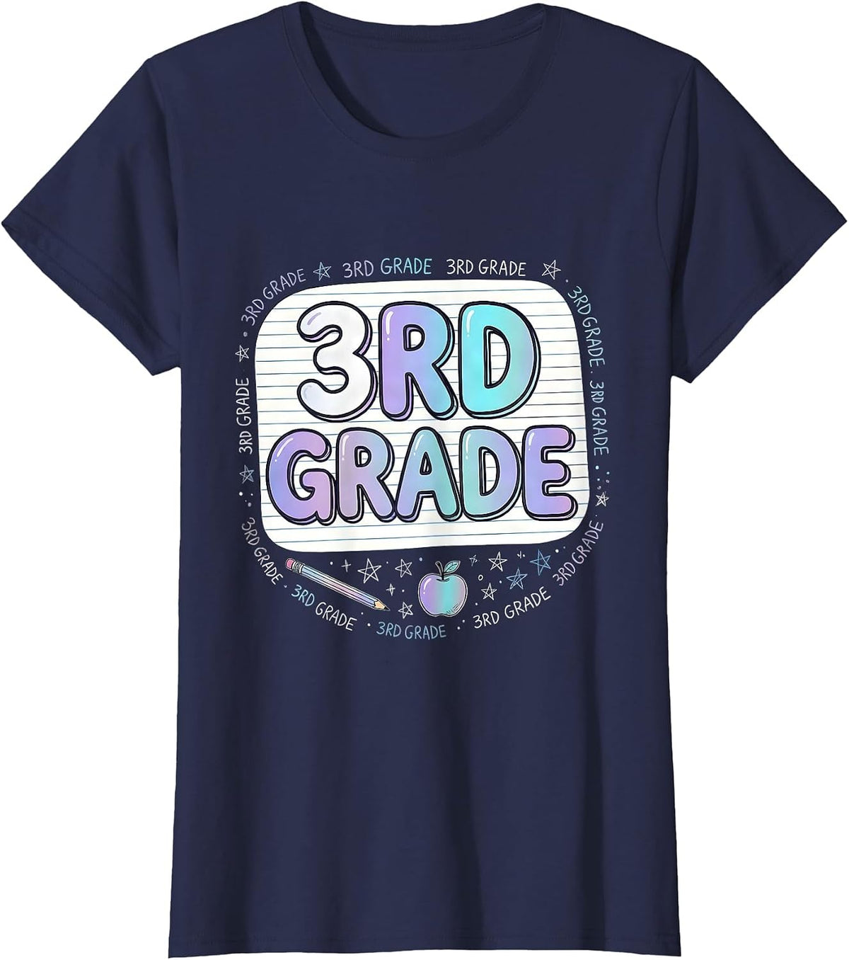 Women's 3rd Grade Typography Team Third Grade Teacher Back to School T-Shirt - Navy Blue