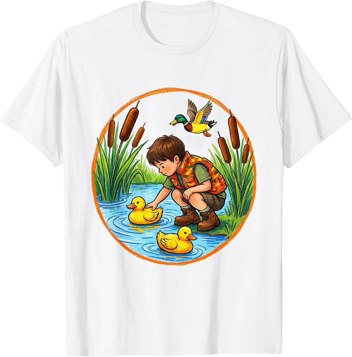 Men's Kids Duck Hunting Decoy Setup Illustration T-Shirt - White