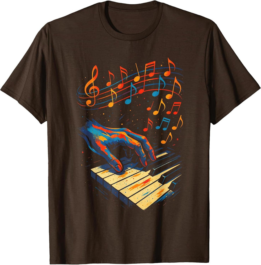 Music Piano Notes Melody Rhythm Music Arts Singer T-Shirt - Brown