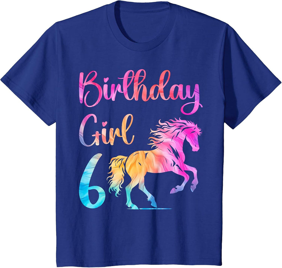 6th Birthday Horse Shirt Girl 6 Year Old Birthday Tees T-Shirts Horse Lovers Girls - Royal Blue