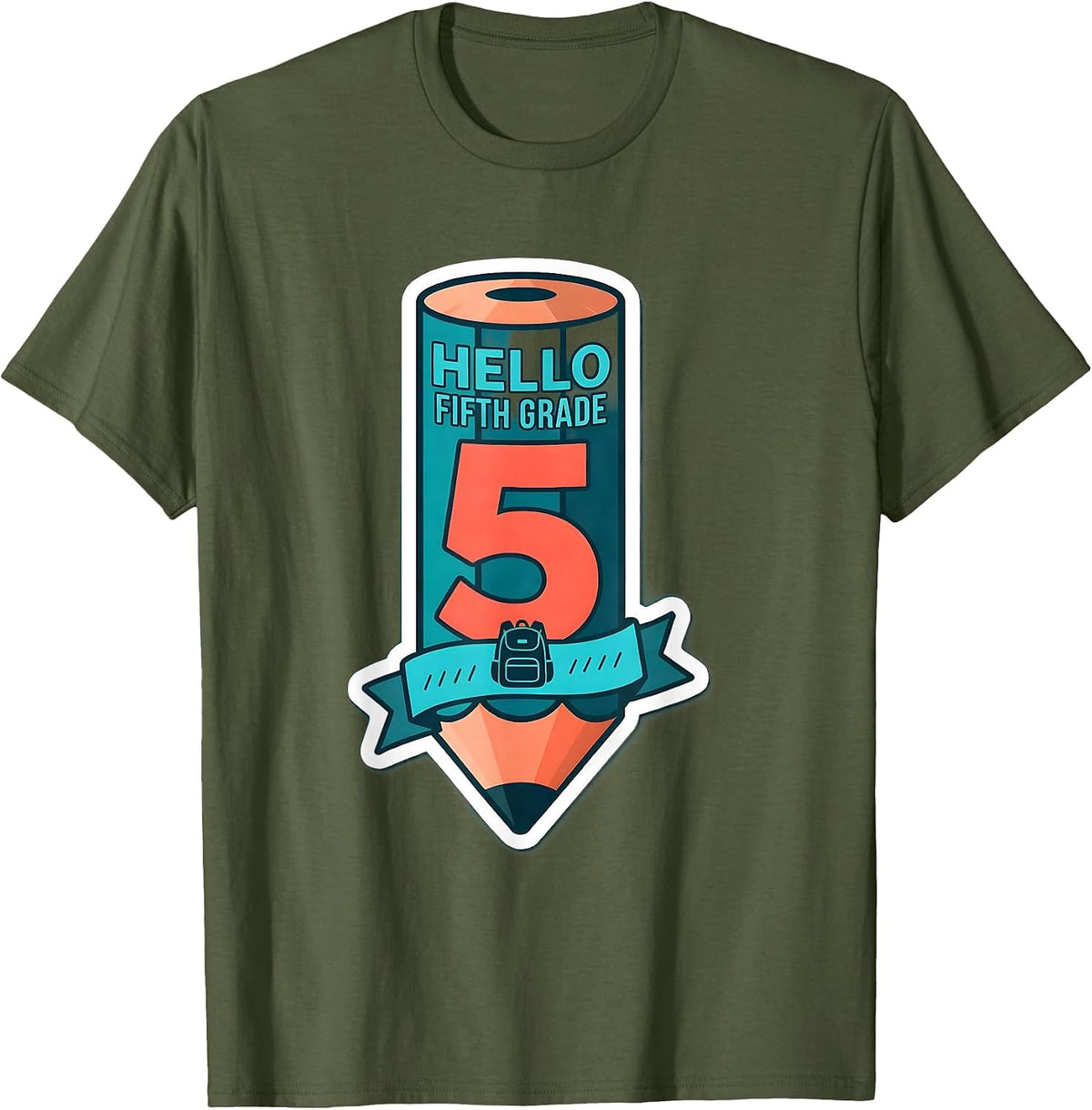 Hello Fifth Grade Sticker Style Back To School 5th Grade T-Shirt - Olive Green