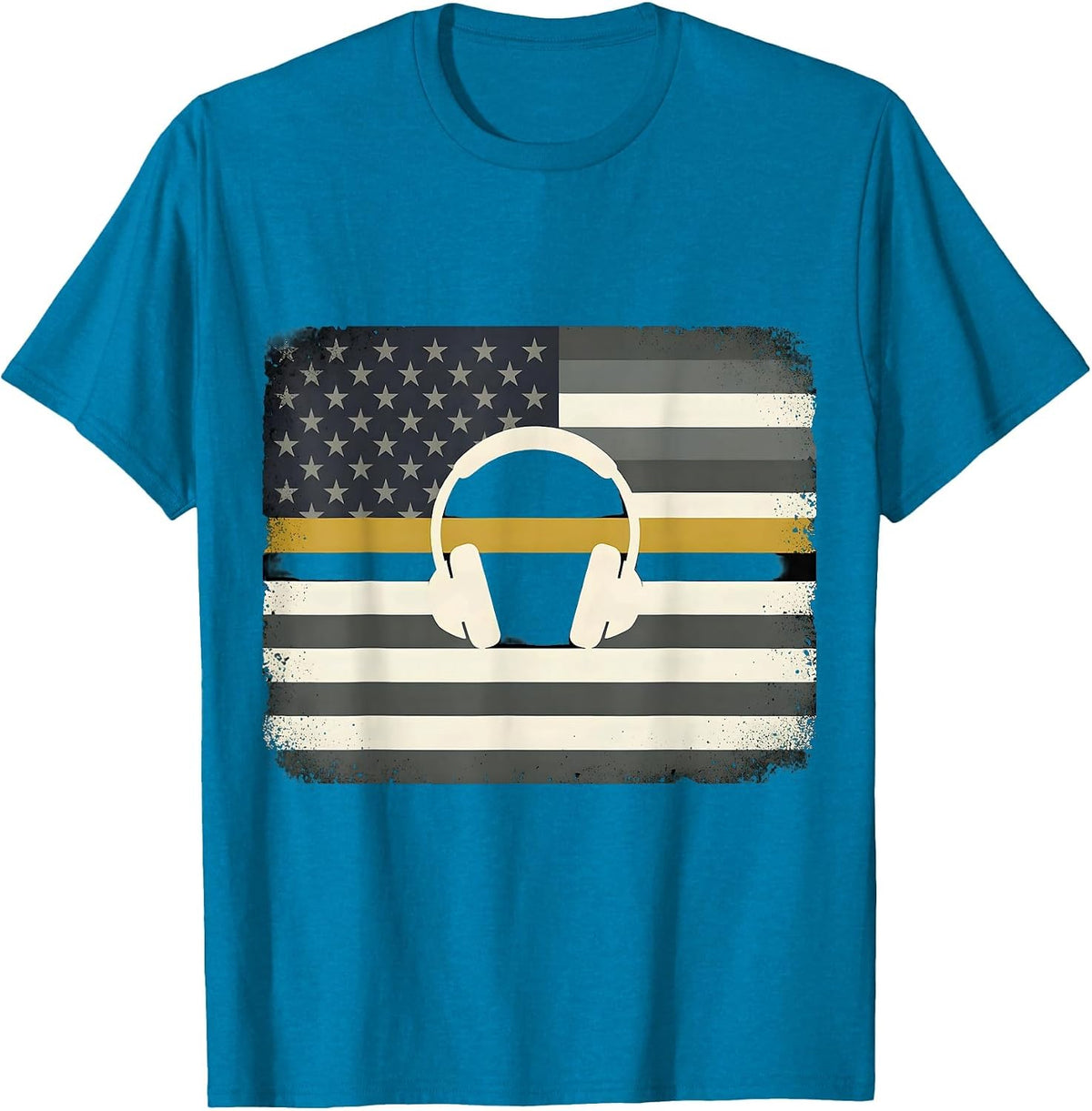 American Flag Thin Gold Line 911 Dispatcher Tribute T-Shirt - Sapphire Blue
