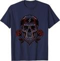 Rock Skull Vintage Band Headband Graphic T-Shirt - Navy Blue