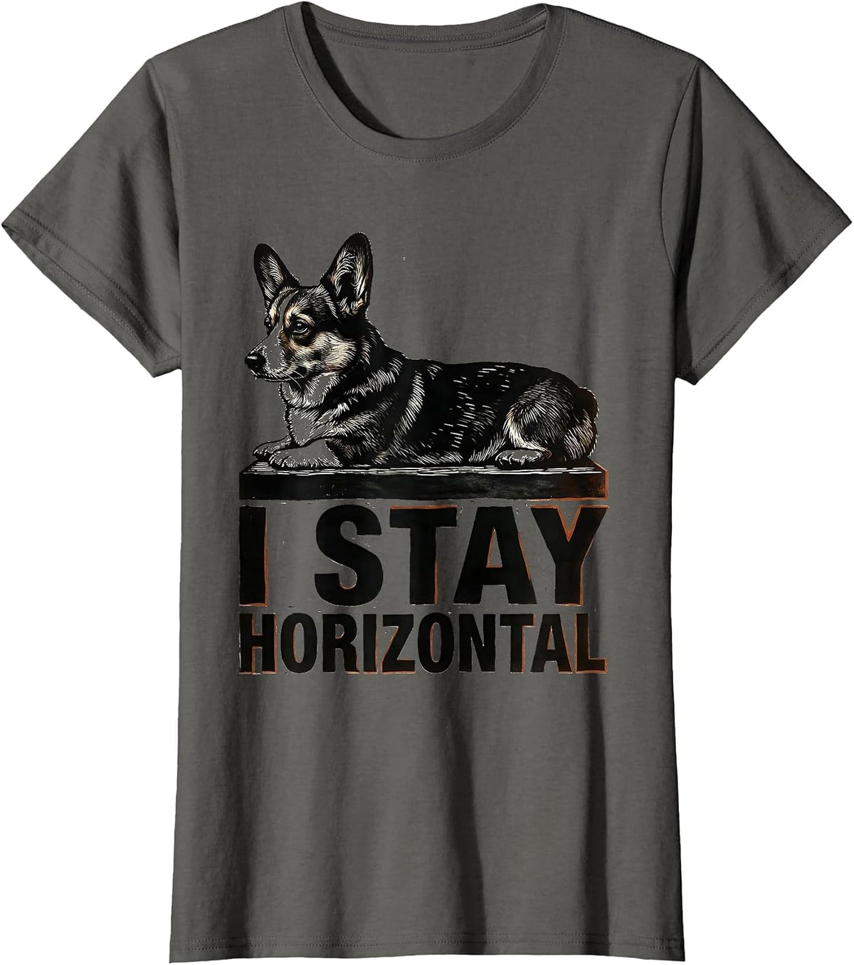Women's I Stay Horizontal Funny Corgi Dog Lover Humor T-Shirt - Asphalt Grey