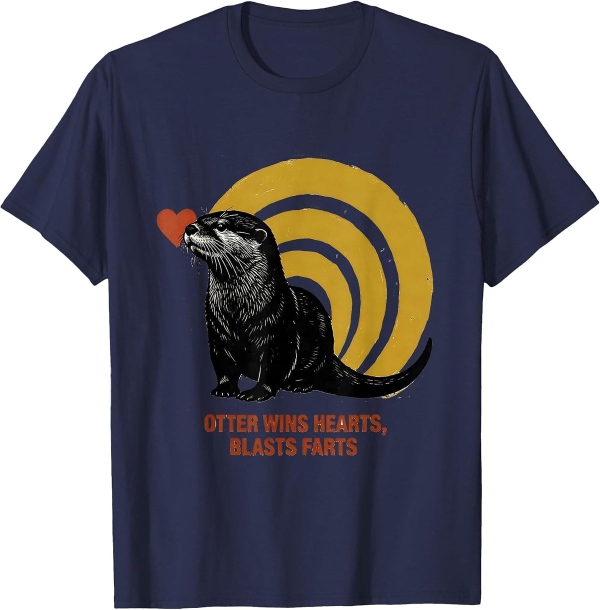 Men's Otter Wins Hearts Blasts Farts Funny Animal Lover Gag Gift T-Shirt - Navy Blue