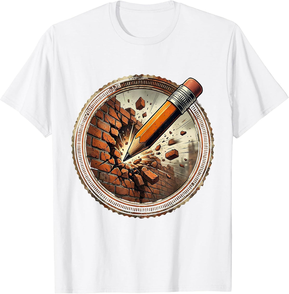 Men's Sped Teacher Pencil Breaking Through Brick Wall T-Shirt - White