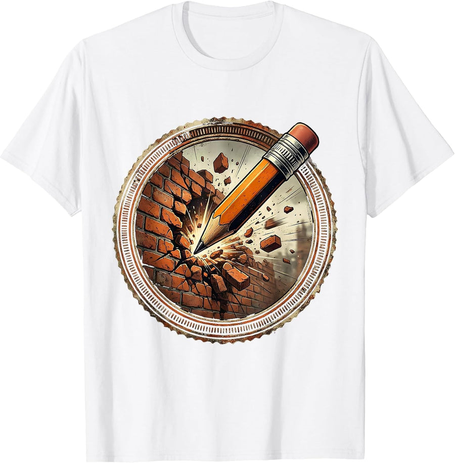 Men's Sped Teacher Pencil Breaking Through Brick Wall T-Shirt - White