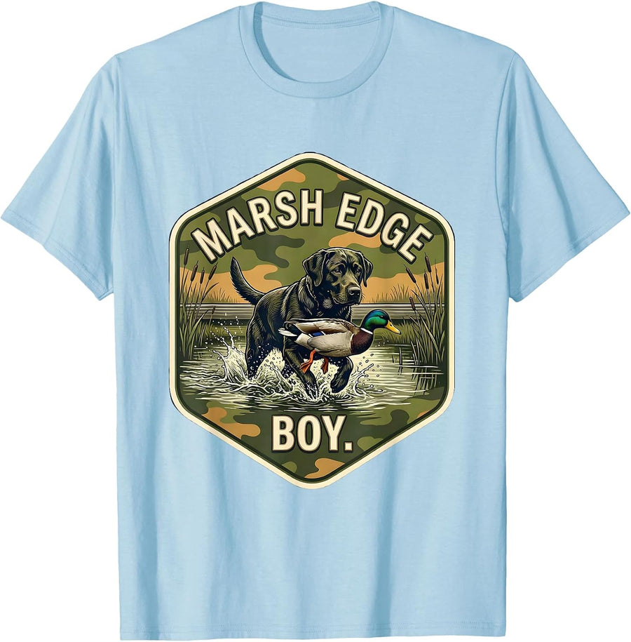 Men's Marsh Edge Boy Camo Hunting Dog Waterfowl Youth Outdoor T-Shirt - Baby Blue