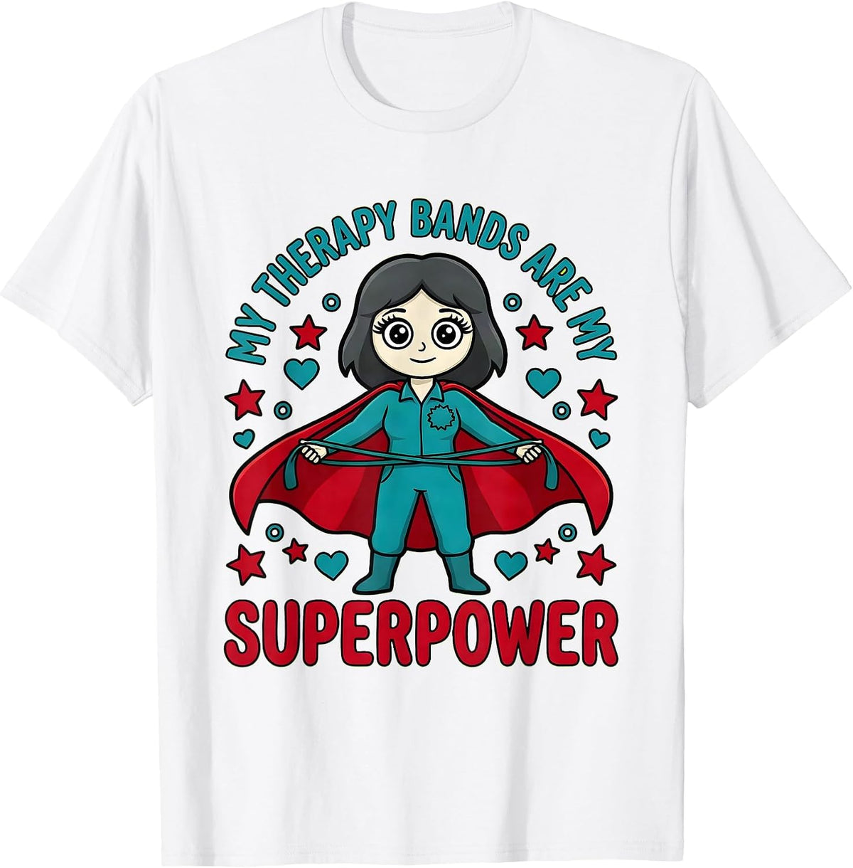 Men's MY THERAPY BANDS ARE MY SUPERPOWER Cartoon Therapist Gift T-Shirt - White