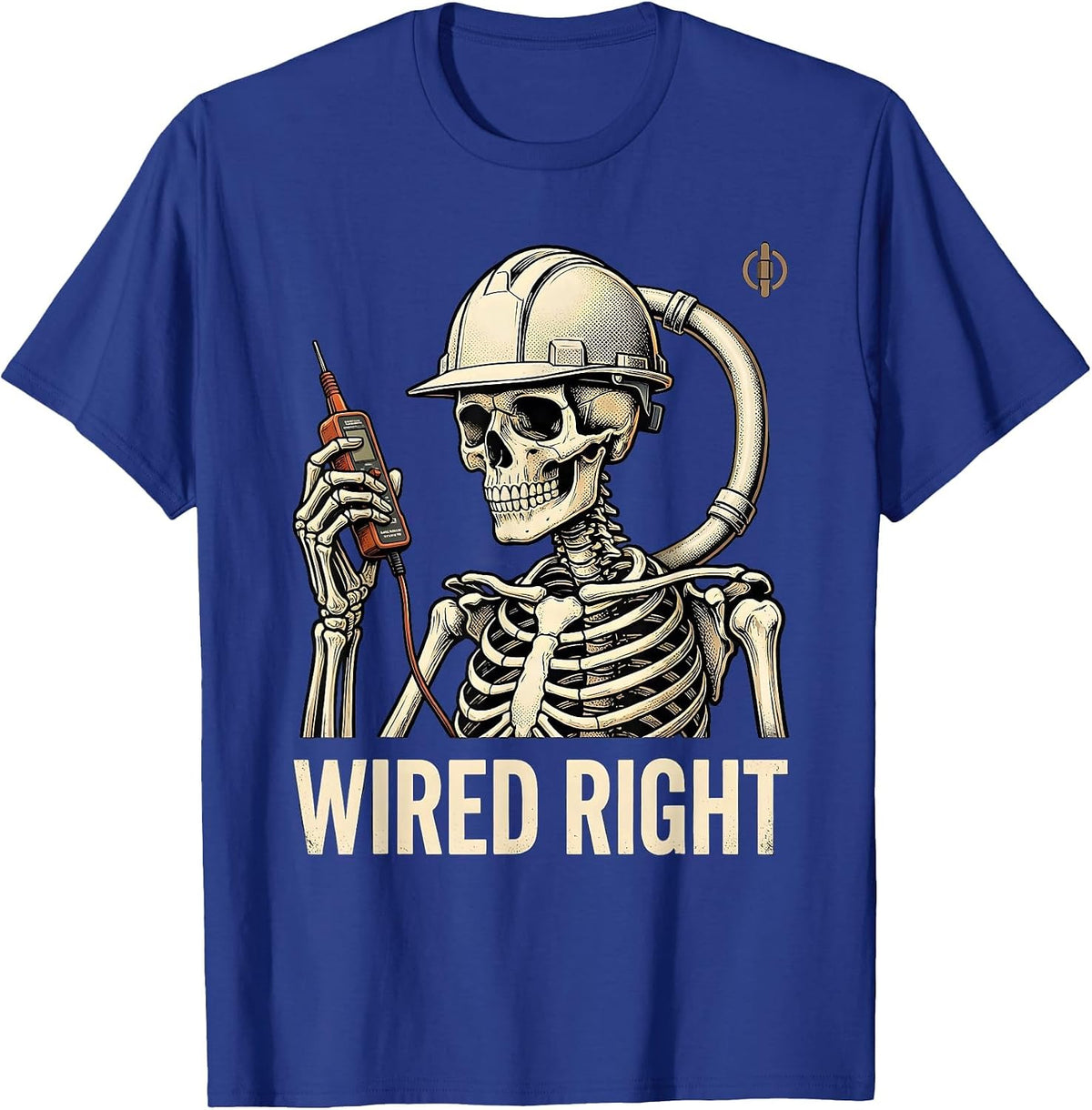 Wired Right Vintage Electrician Skeleton Workwear Humor T-Shirt - Royal Blue