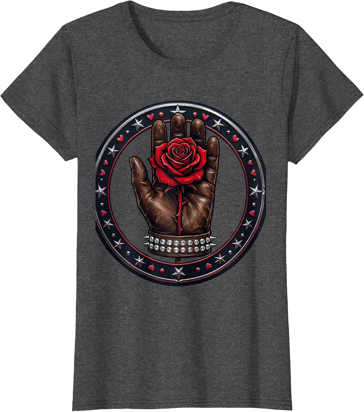 Women's Cowboy Glove Red Rose Western Illustration T-Shirt - Dark Heather Grey
