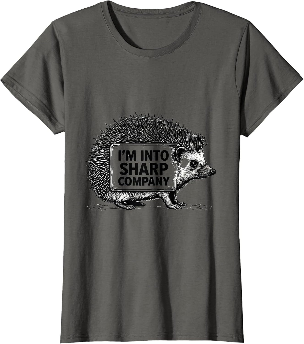 Women's I’m Into Sharp Company Cute Hedgehog Novelty Humor Gift T-Shirt - Asphalt Grey