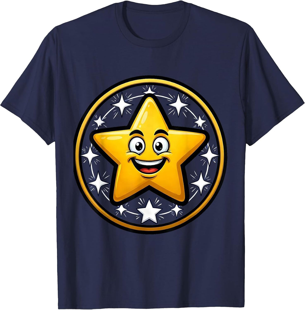 Men's Sparkling Stars Orbiting a Gleaming Yellow Star T-Shirt - Navy Blue
