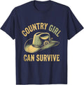 Country Girl Can Survive Cowgirl Design T-Shirt - Navy Blue