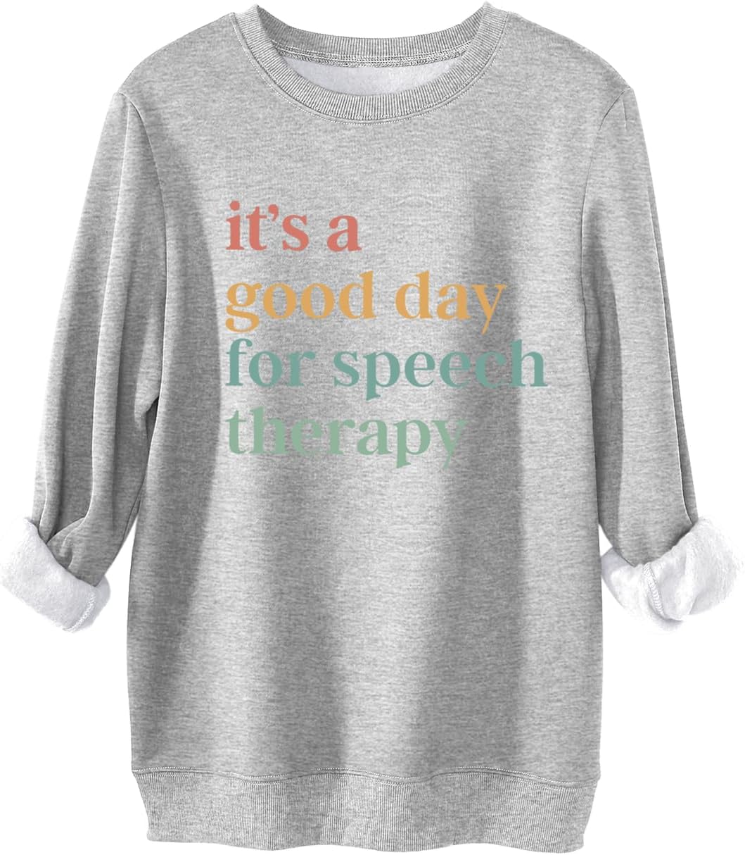 Speech Therapy Sweatshirt Women Speech Language Pathologist Long Sleeve Shirts SLP Teacher Fleece Pullover Sweaters - Grey