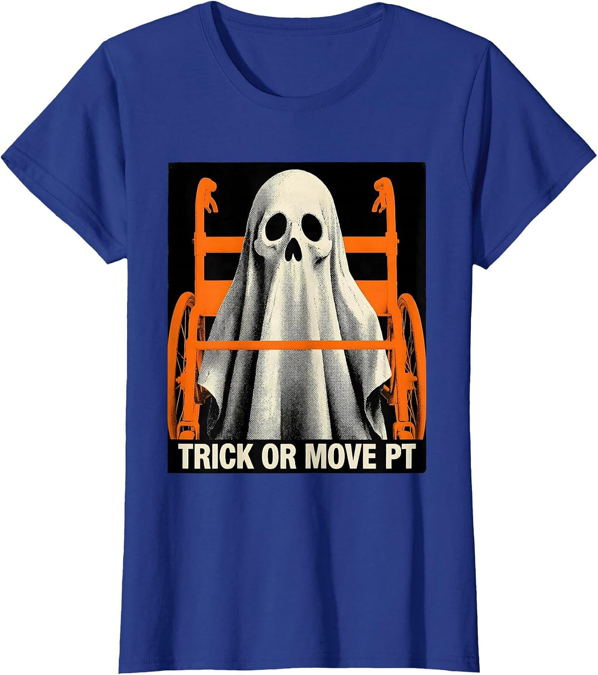 Women's Trick Or Move PT Funny Physical Therapy Ghost Halloween T-Shirt - Royal Blue