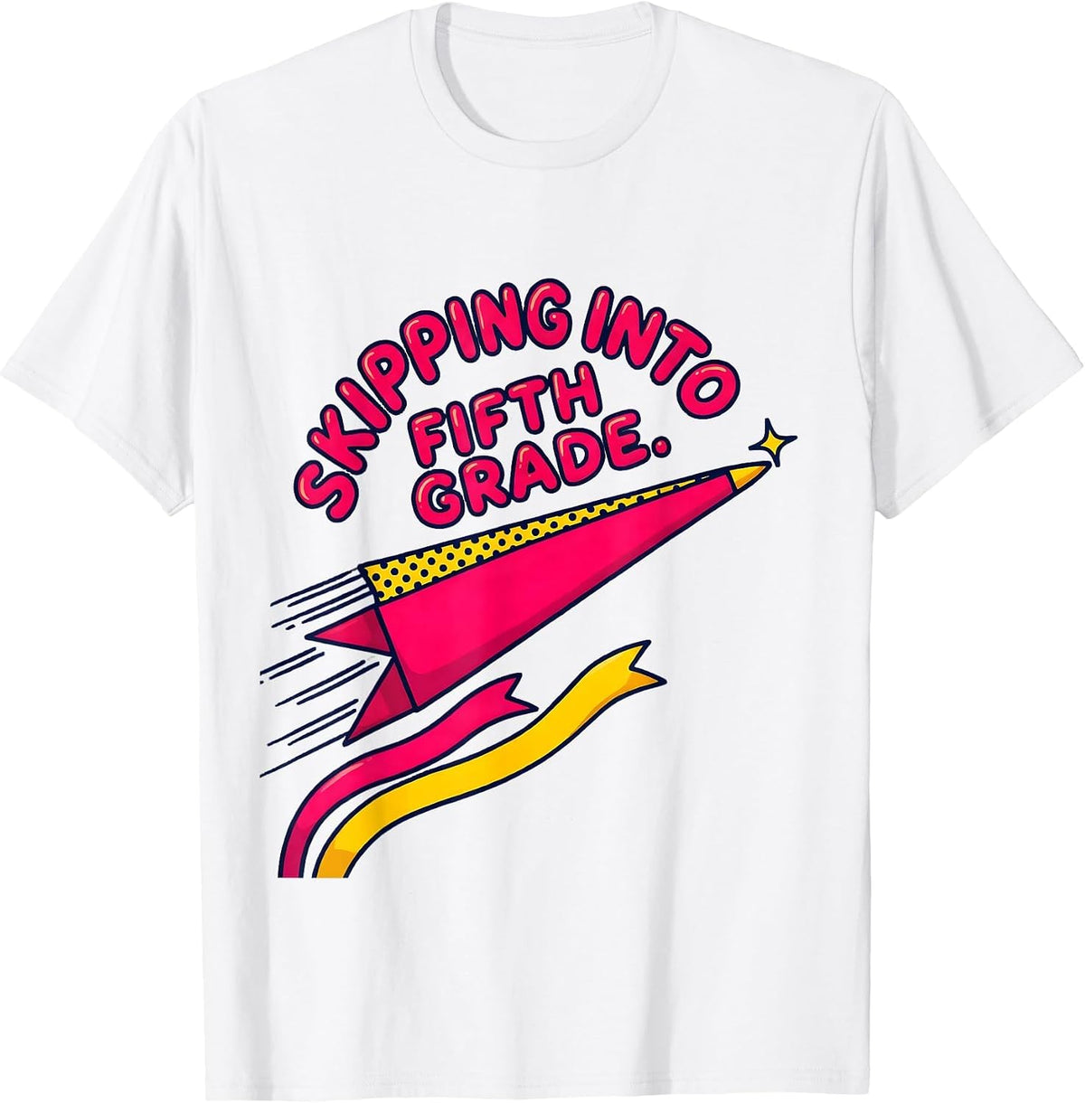Men's Skipping Into Fifth Grade Playful Pennant Flag Back T-Shirt - White