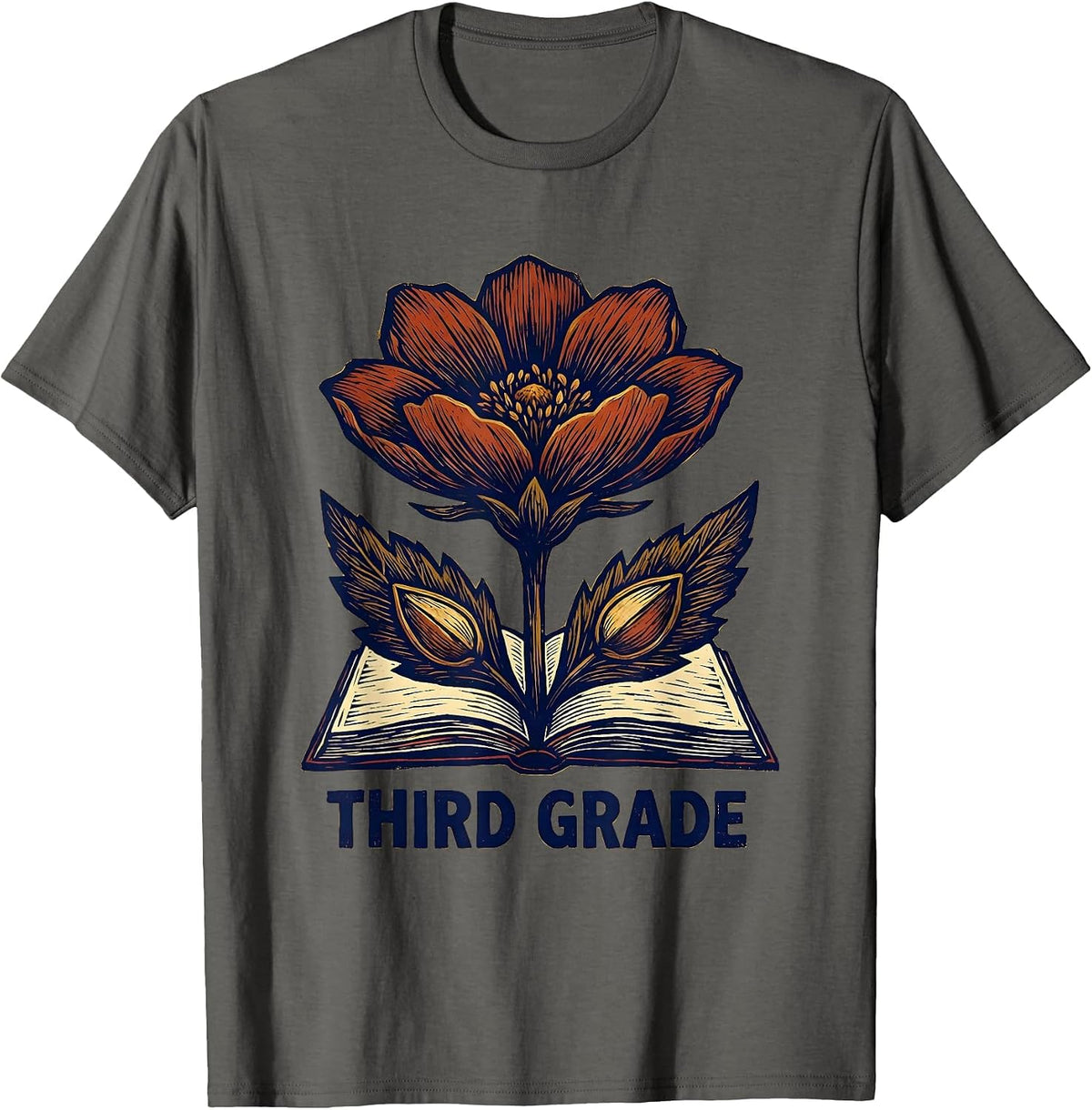 Third Grade Wildflower Floral Back To School Teacher Gift T-Shirt - Asphalt Grey