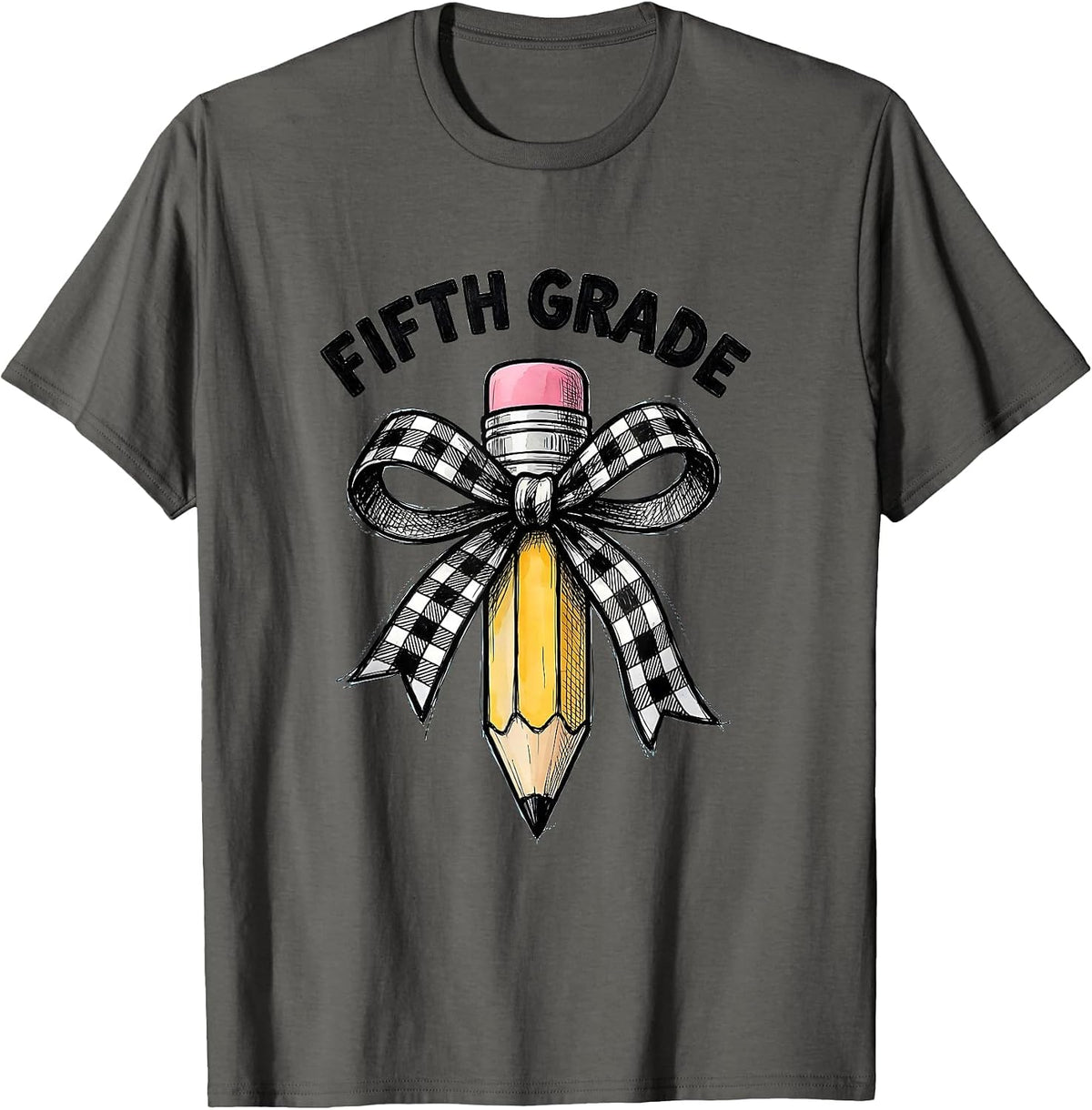 Men's Fifth Grade Cute Coquette Bow Pencil Back To School Gift T-Shirt - Asphalt Grey