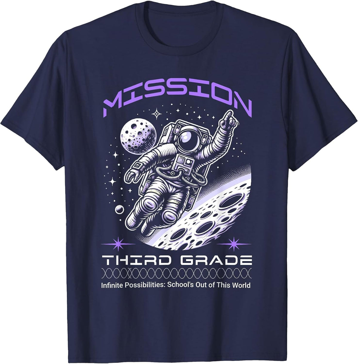 Third Grade Back to School Space Rocket Astronaut T-Shirt - Navy Blue