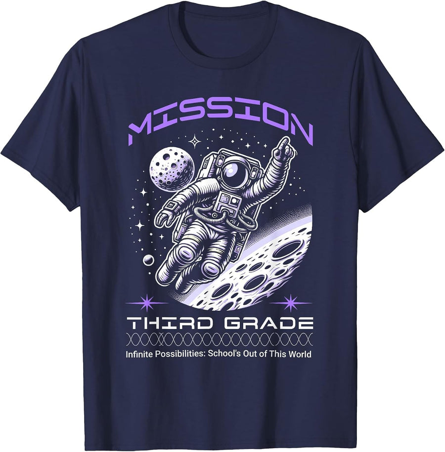 Third Grade Back to School Space Rocket Astronaut T-Shirt - Navy Blue