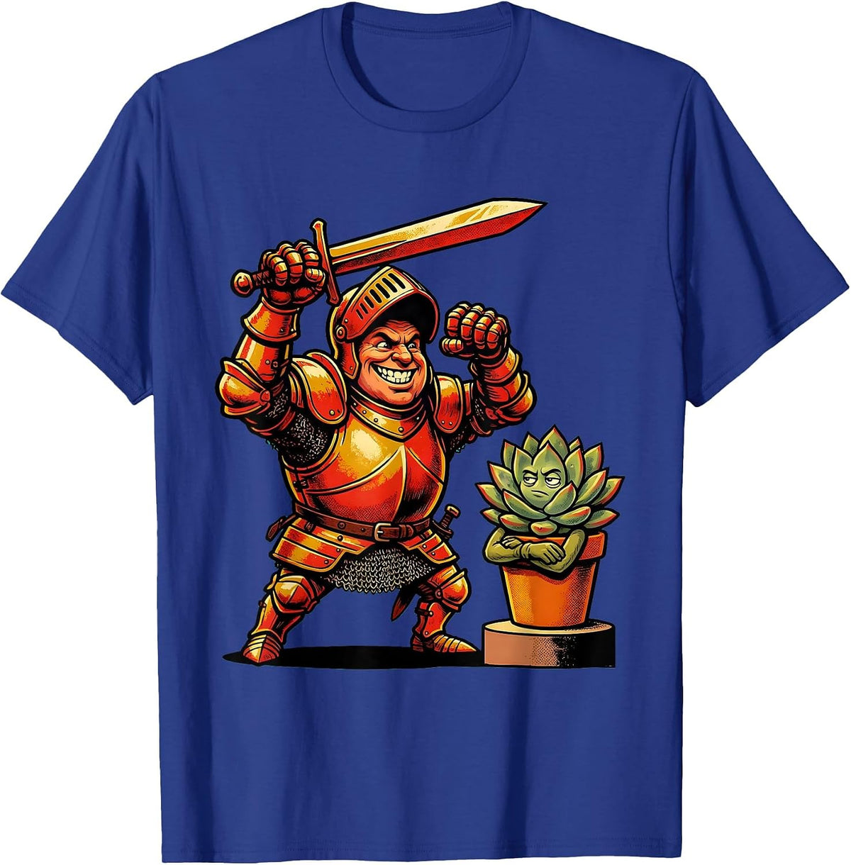 Men's Knight vs. Houseplant Sarcastic Humor Graphic T-Shirt - Royal Blue