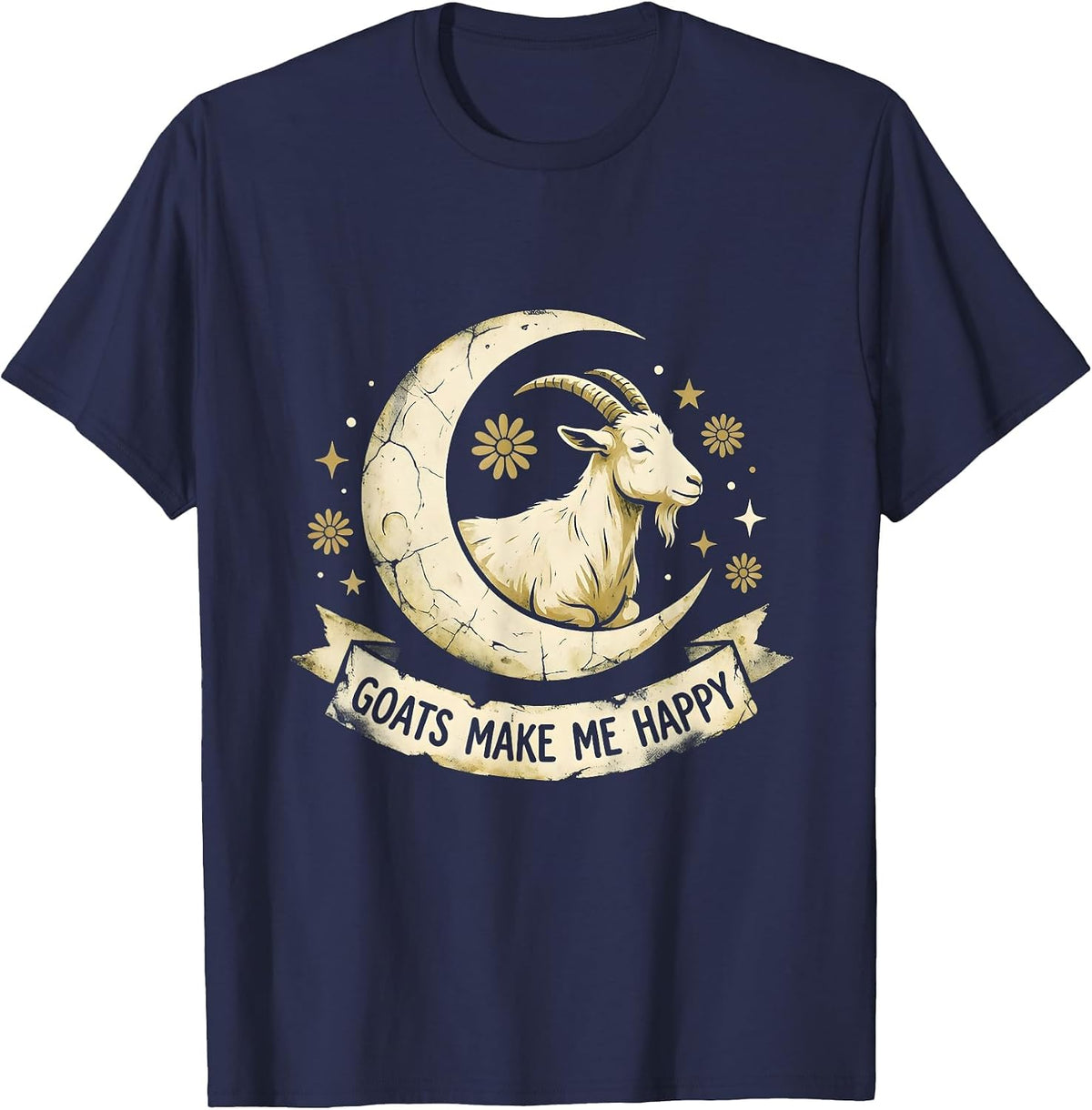 Goats Make Me Happy Funny Goat Lover Design T-Shirt - Navy Blue