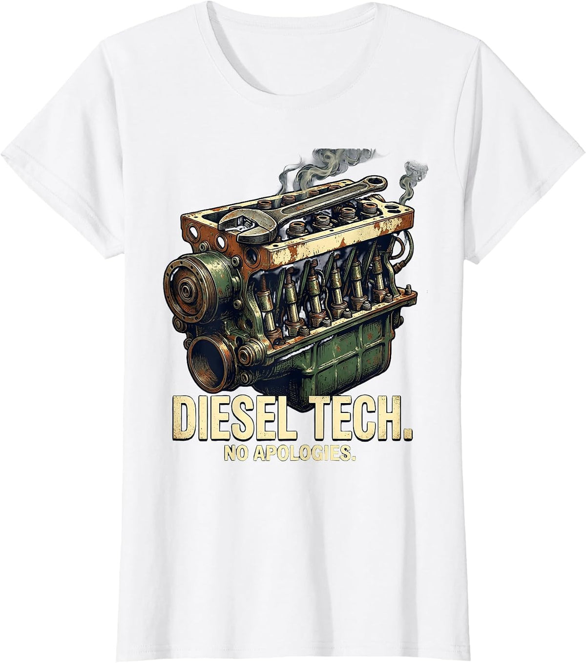 Diesel Tech. No Apologies. Vintage Mechanic Design T-Shirt - White