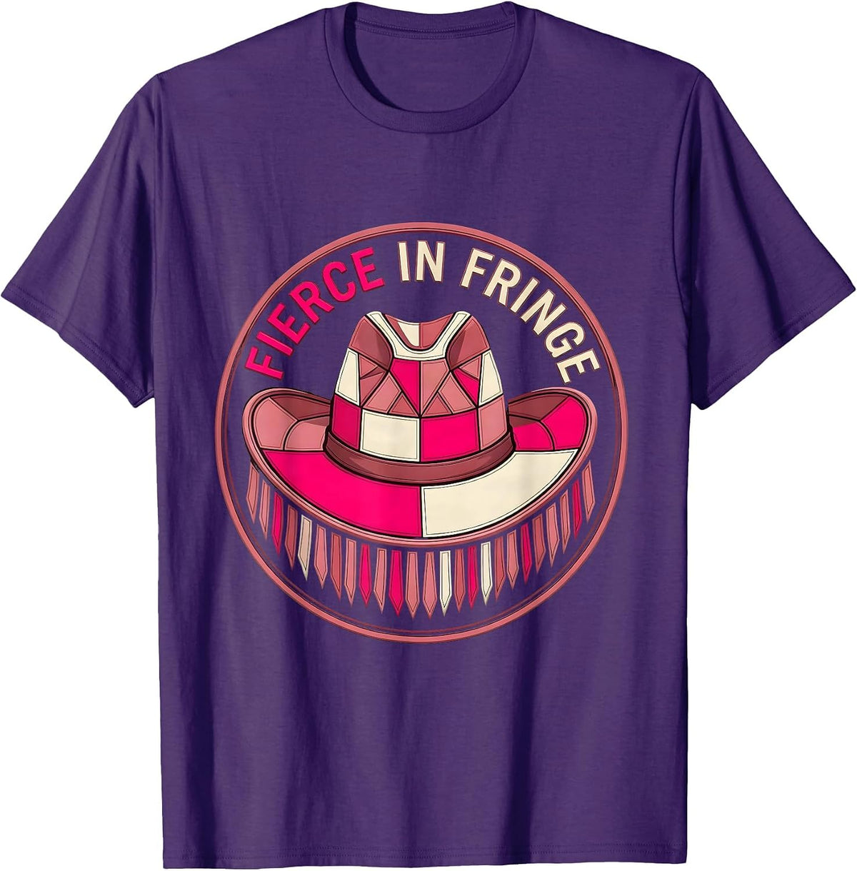 Men's Fierce in Fringe Pink Cowgirl Design T-Shirt - Purple