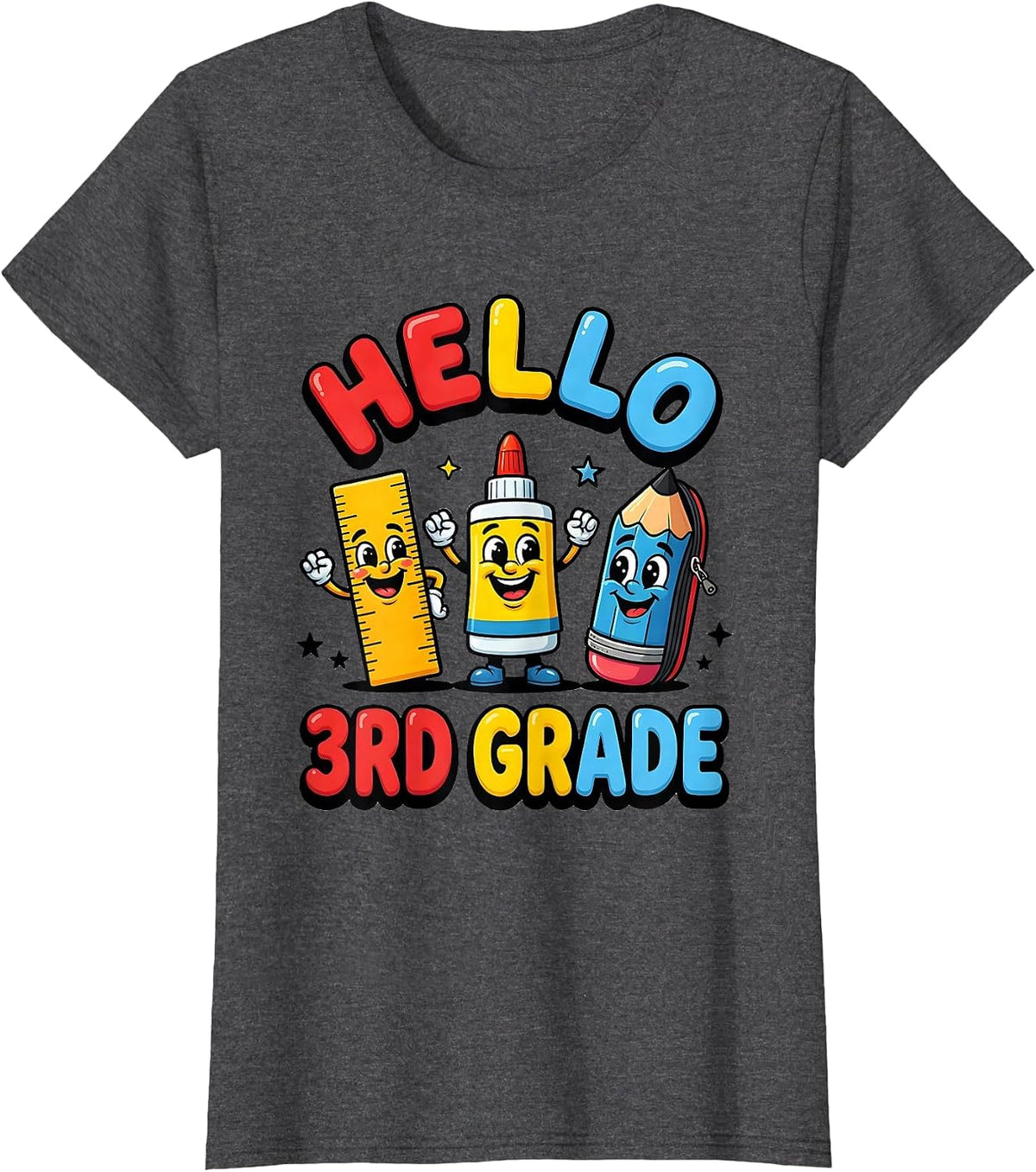 Women's Hello, 3rd Grade Cute School Supplies Teacher Student First T-Shirt - Dark Heather Grey