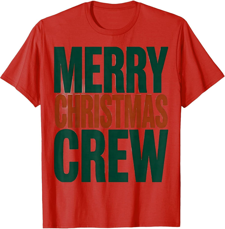 Men's Merry Christmas Crew Festive Family Matching Holiday Pajama T-Shirt - Red