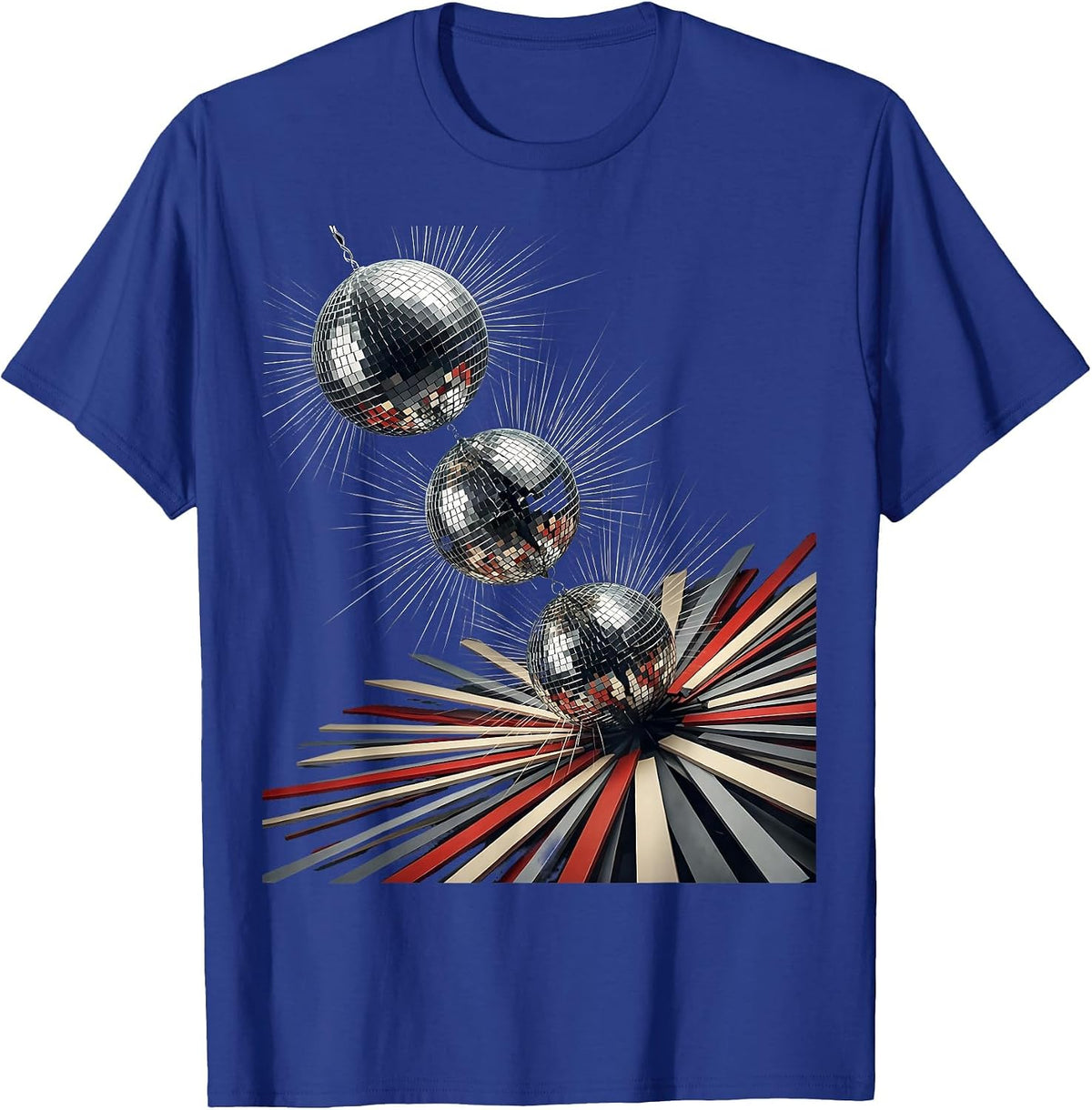 Men's Faceted Mirror Ball Retro Disco Party Costume T-Shirt - Royal Blue