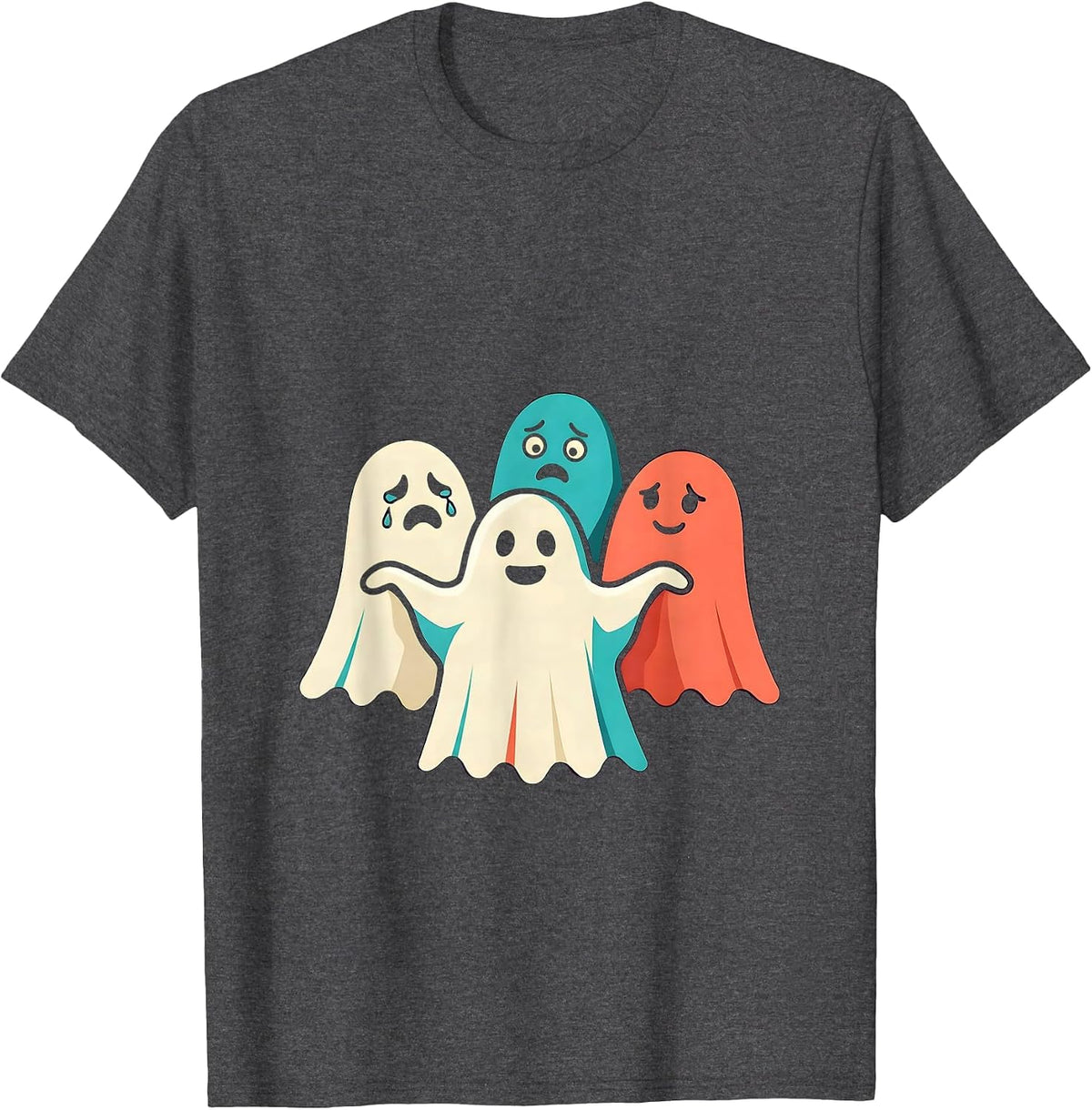 Rounded Scalloped Ghosts Mental Health Awareness Halloween T-Shirt - Dark Heather Grey