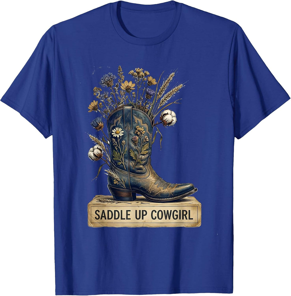 Men's Saddle Up Cowgirl Denim Western Design T-Shirt - Royal Blue