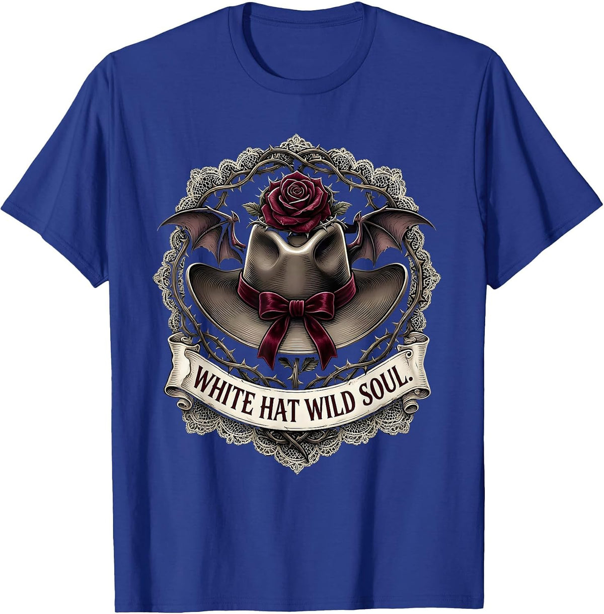 Men's White Hat Wild Soul Cowgirl Design T-Shirt - Royal Blue