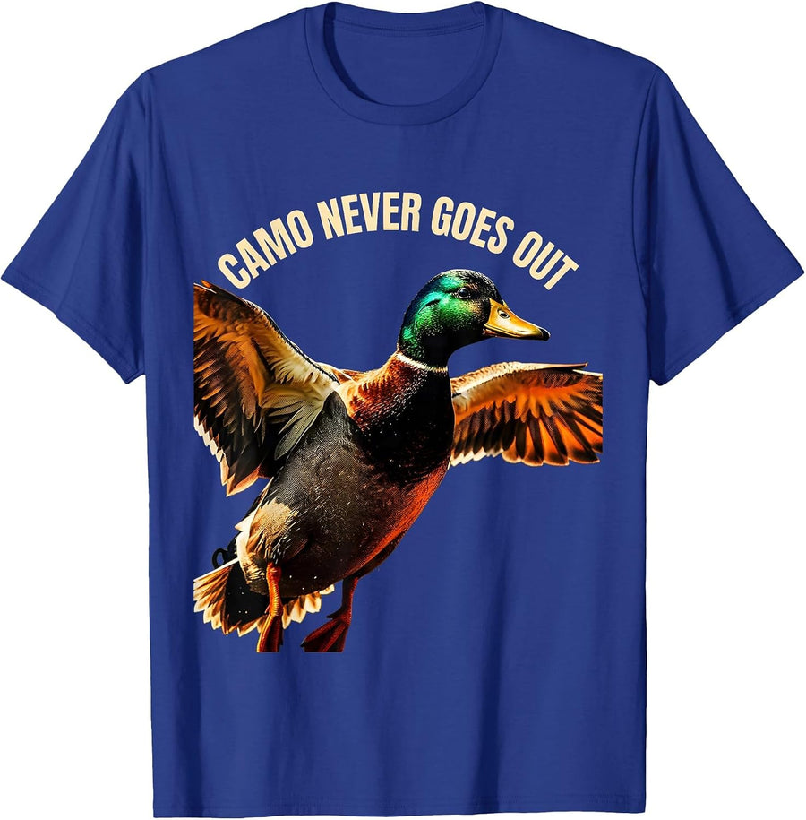 Duck Camo Never Goes Out Hunting Design T-Shirt - Royal Blue